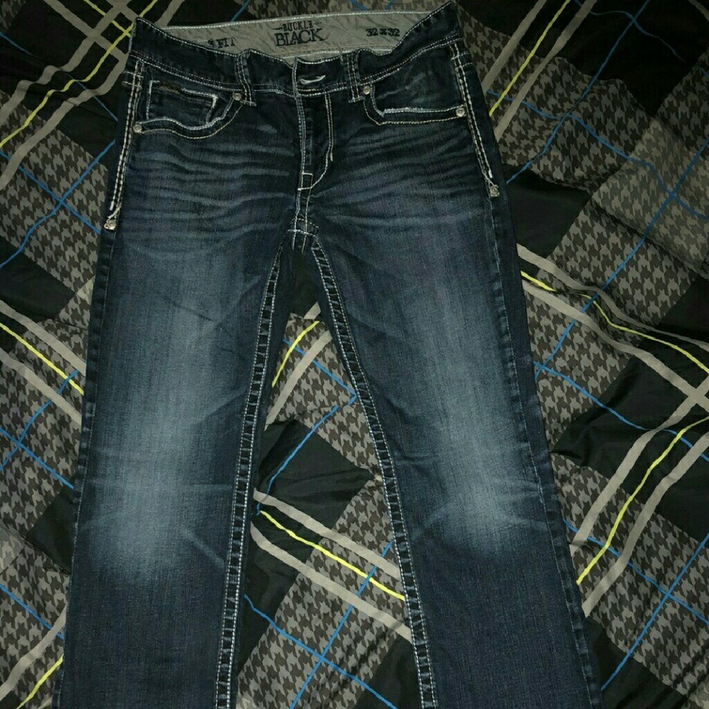 Men's Buckle Black Jeans